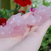 Dragon Rose Quartz Head Skull Polished Carving - 2" Wide