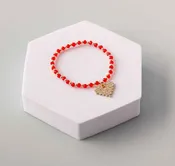 Beaded Stretch Sparkling Heart Charm Bracelet - In 2 Colors