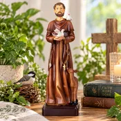 12.5" Hand-Painted St Francis of Assisi with Doves and Deer Statue - 12.5"