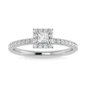 0.75 CT Princess Cut Diamond Halo Engagement Ring in 14K White Gold