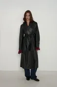 Frida Full Length Leather Wrap Coat in Black