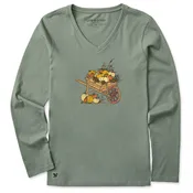 Women's Pumpkin Wheelbarrow Long Sleeve Crusher Vee