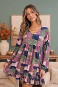 Abstract Color Block Babydoll Mini Dress