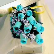 Baby Blue Wax Dipped Roses with Surprise Jewelry