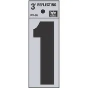 Address Number, "1", Reflective, Black Vinyl Adhesive, 3-In.