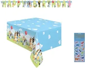 Bluey Birthday Party Supplies Bundle includes Table Cover and Happy Birthday Banner (2 Pack Bundle)