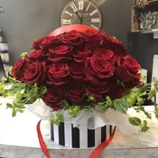 Red roses in a hat box
