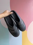 Astro Quilted Vegan Leather Mules (Retail, $295. As found, Fabric Scuffing on L Shoe)