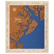 Bluffton, South Carolina Stained Wood and Distressed White Frame Lake Map Silhouette