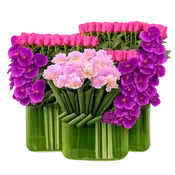 AF 1950-1  Pink Roses & Orchids in Green Glass Vase – Delivery Miami Same Day