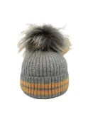 Angora Blend Hat w/ Stripe Detail in Grey/Golden