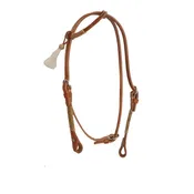 2971 1/2" Flat one ear headstall harness leather rawhide braiding with throat latch and suede beige tassel