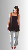 Drop Waist Lace Trim Detailed Tunic Dress Black