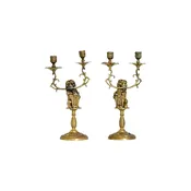 19th Century Pair of Brass Lion Candlesticks from Amsterdam