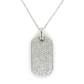 14K White Gold Diamond "Dog Tag" Necklace