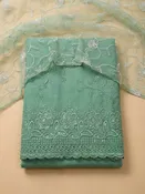 Aqua Green Chanderi Embroidered Unstitched Dress Material
