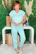 I Want Candy Mint V Neck Top And Drawstring Pant Set