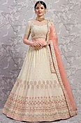 Beige Georgette Floral Lehenga