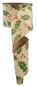 2.5" x 10yd - Gilded Holly & Berry Wired Ribbon - grn/rd/gld