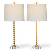 Astrava Gold Leaf Modern Metal Table Lamp with Ivory Linen Shade Set of 2 (29" H Lamp with 10" H x 13" W Shade)