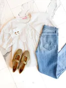 Eyelet Novelty Collar Top