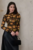 BP Floral Mesh Mock Neck LS Top