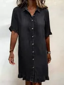 Full Size Ruffled Hem Denim Shirt Dress Plus Size