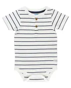 Baby Boys White & Navy Stripe Short Sleeve Henley Bodysuit
