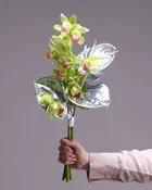 Green Cymbidium Orchid & Silver Anthurium Bridal Bouquet & Boutonniere