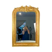 Antique French Louis Philippe Mirror with Crest and Original Gold Gilt Paint