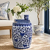 Blue & White Hand-Painted Lotus Ceramic Garden Stool