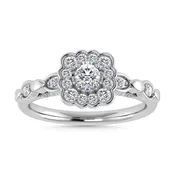 0.63 CT Round Diamond Floral Halo Engagement Ring in 14K White Gold