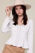 Long Sleeve Lace Trim Blouse