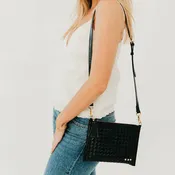 Veda Woven Crossbody and Clutch Bag: Black