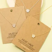14K Gold Dipped Pave CZ Paw Print Necklace - Dog Lover Gift