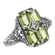 2 Carat Peridot Filigree Ring w/ Diamond - Sterling Silver