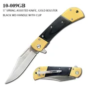 ElitEdge Spring Assist Knife 3Cr13 Stainless-Steel Bade/Ti Gold Coating with Black Wood Handle SKU 10-009GB