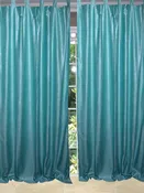 2 Sea Blue Curtains – Handmade Tab Top Drapes, Luxurious Textured Window Panel