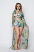 3 Piece Floral Printed Set - Green