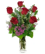 CLASSIC HALF DOZEN RED ROSES IN A VASE (SEE NOTE)
