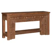65" Solid Wood Console Table with Hand Carved Panel