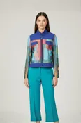 Damee Oil Painting Zip Net Short Jacket