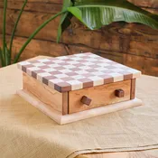 12" x 12" Walnut & Maple Checkerboard Set with Drawer - Checker & Chess Pieces Included
