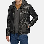 Black Hooded Leather Jacket Mens