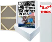 24x48 Extra Deep Linen Stretched Canvas for Painting, Bulk Pack of 5 Value Pack,2.5" Professional Artist Canvas, Extra Fine Grain Portrait 14oz Quadruple Primed, Gallery Wrapped, Acid Free Heavy Duty Wholesale Studio Canvas for Acrylic Oil Painting