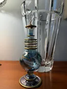 Handblown Blue and Gold Glass Bottle – Decorative Art Glass Vase, Unique Gift, Elegant Home Decor Accent or Gift