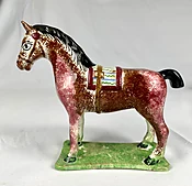 Antique English Pottery Horse with Sponged Decoration Circa 1800