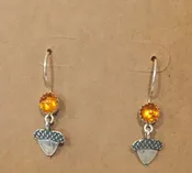 Acorn and Amber Stone Earrings