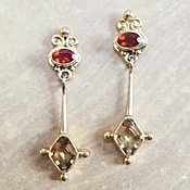18K GOLD Mexican Fire Opal and Citrine Earrings