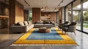 Blue Gold Solid Border Rug